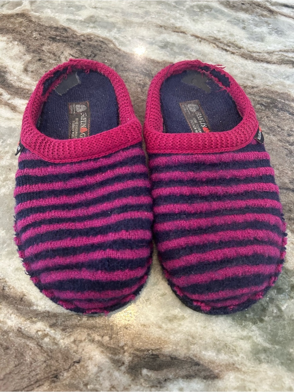 Haflinger Fuchsia and Navy Striped Wool Slip-Ons size 38 HAVE WEAR